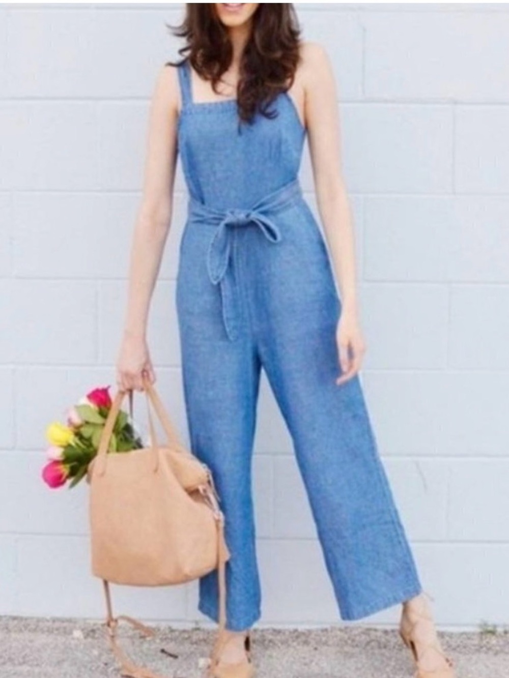 Madewell Muralist Chambray Blue Tie-Waist Jumpsuit Size 00